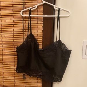 Brandy Melville black faux silk lace crop tank